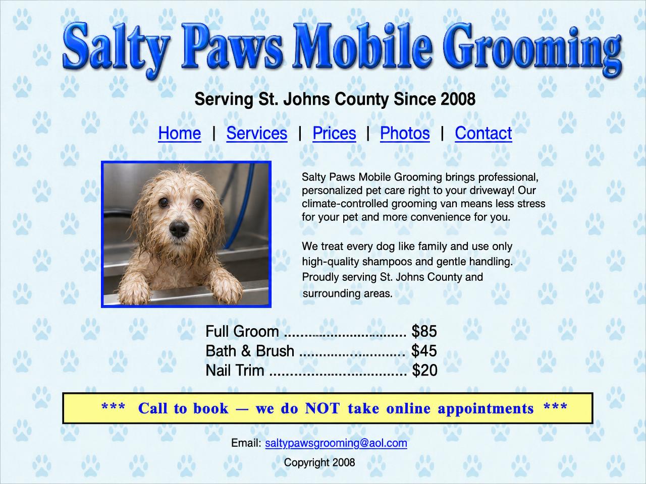 Salty Paws Mobile Grooming — St. Johns — old website