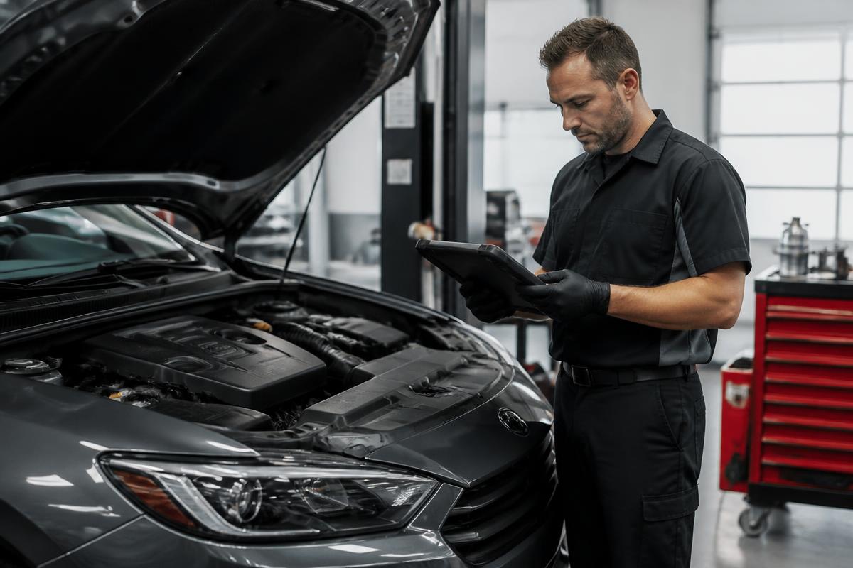 Technician running digital diagnostics